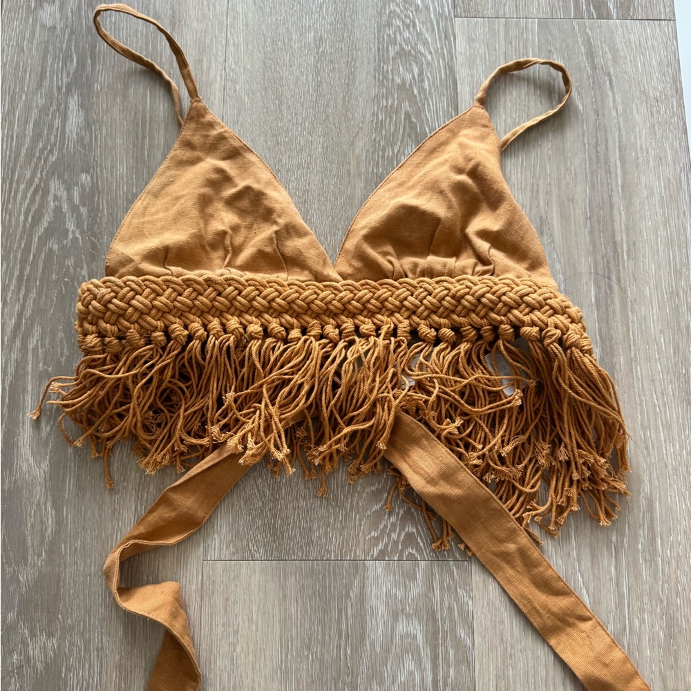 Boho Tan Fringe Crop Top